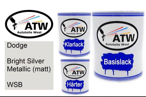 Dodge, Bright Silver Metallic (matt), WSB: 1L Lackdose + 1L Klarlack + 500ml Härter - Set, von ATW Autoteile West.